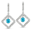 Diagonal Square Diamond Clips With A 0.60 ct. Genuine Blue T...