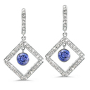 Diagonal Square Diamond Clips With A 0.55 ct. Genuine Iolite...