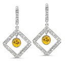 Diagonal Square Diamond Clips With A 0.75 ct. Genuine Yellow...