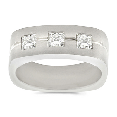 Men's Trio Square Diamond Ring in 18k White Gold